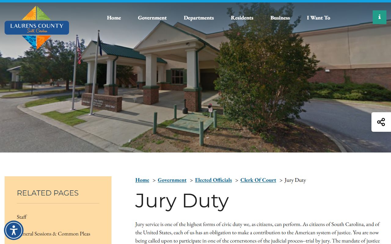 Laurens County court dockets Clerk jury duty contact page