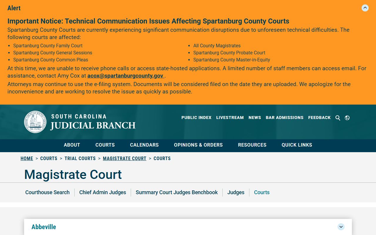 Laurens County court dockets South Carolina Magistrate Court directory