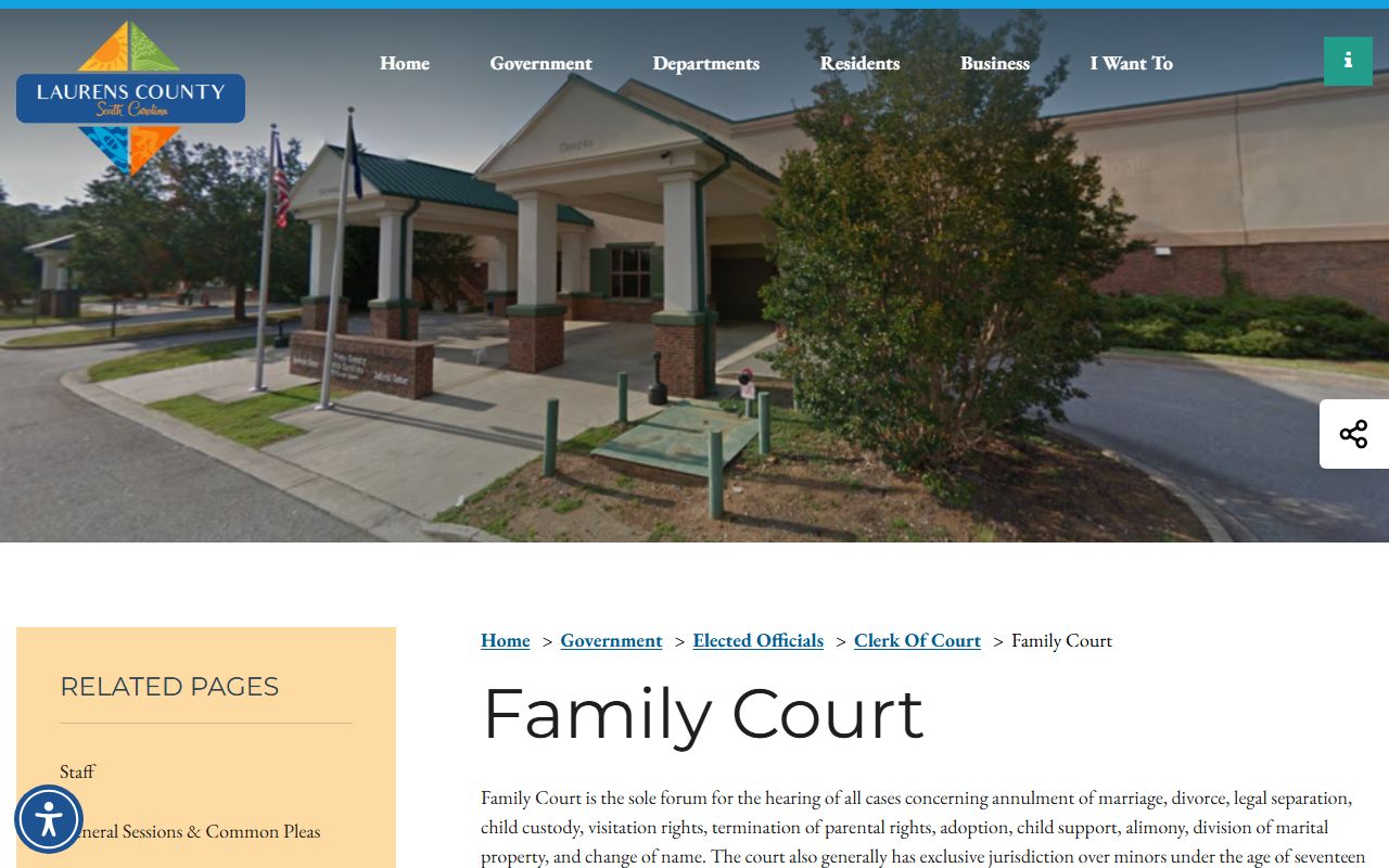 Laurens County court records Family Court jurisdiction page