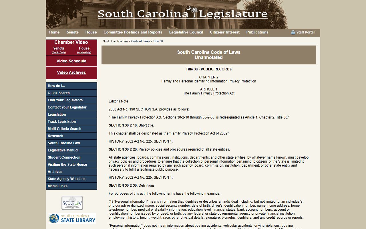 Laurens County court records South Carolina family privacy law