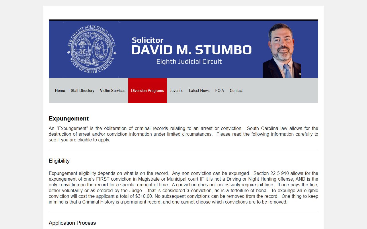 Laurens County criminal court records Eighth Circuit Solicitor expungement page