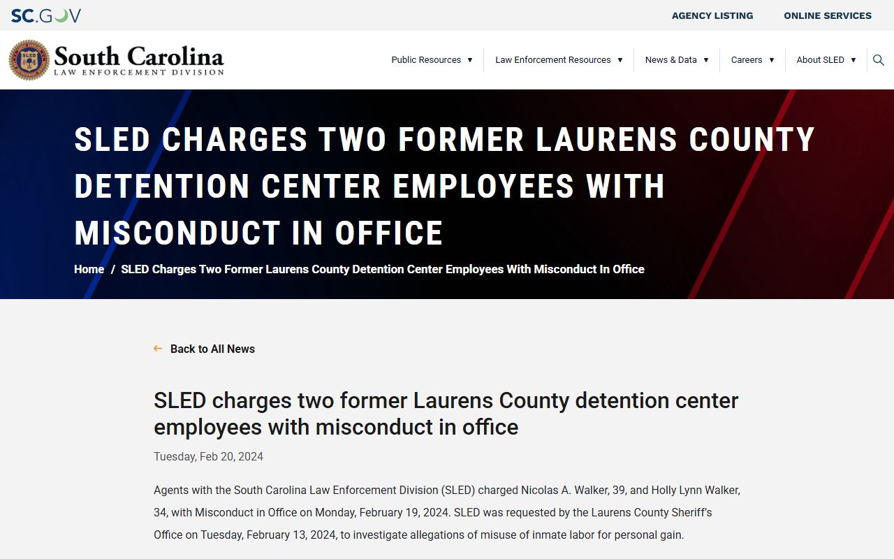 Laurens County criminal court records SLED charge update