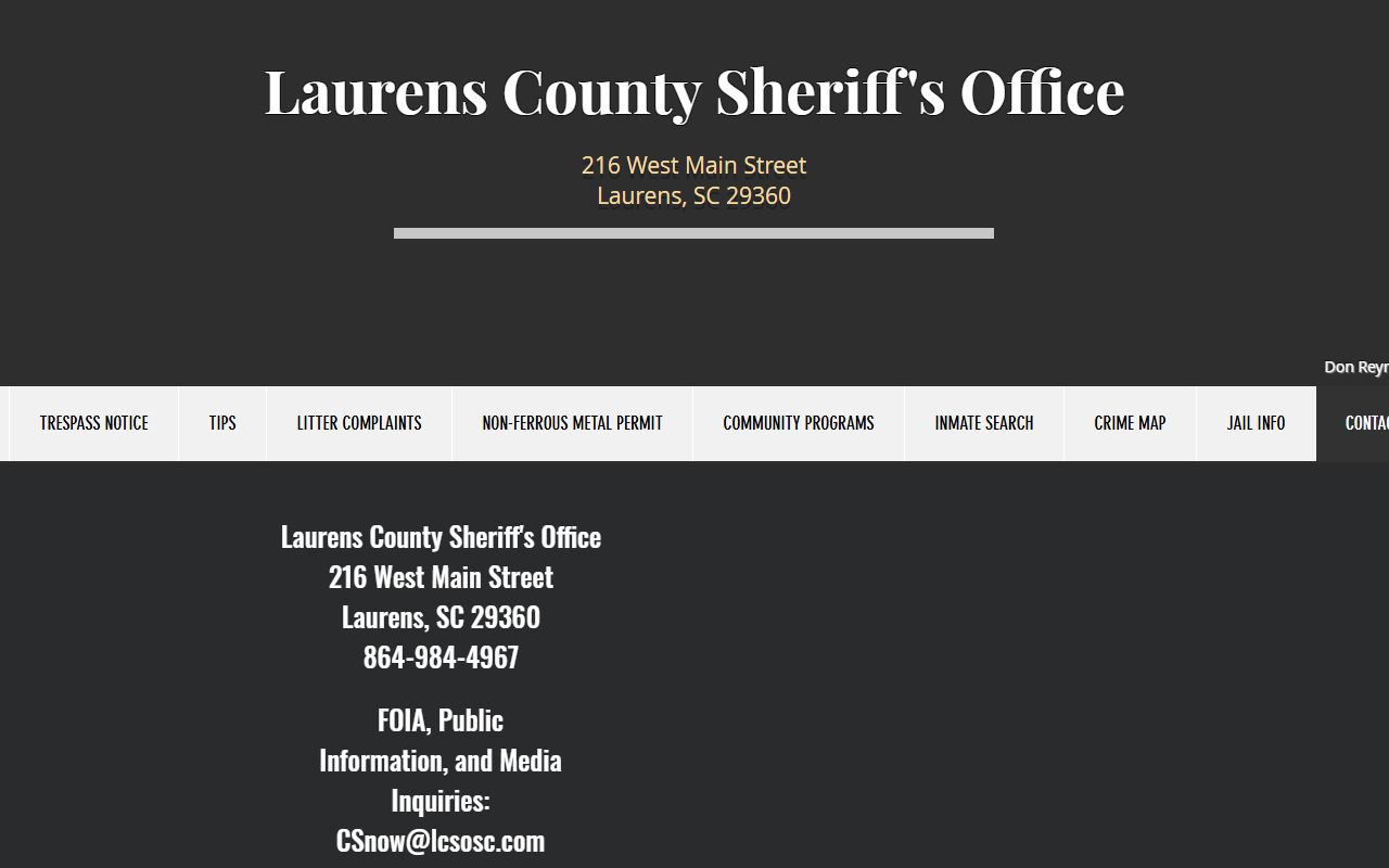 Laurens County criminal court records Sheriff's FOIA contact page
