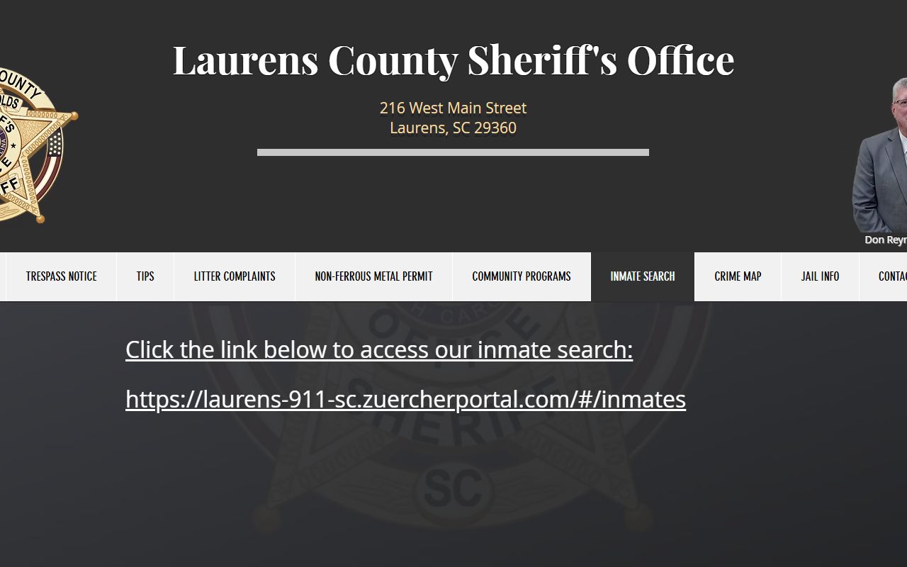 Laurens County inmate search Sheriff's inmate search landing page