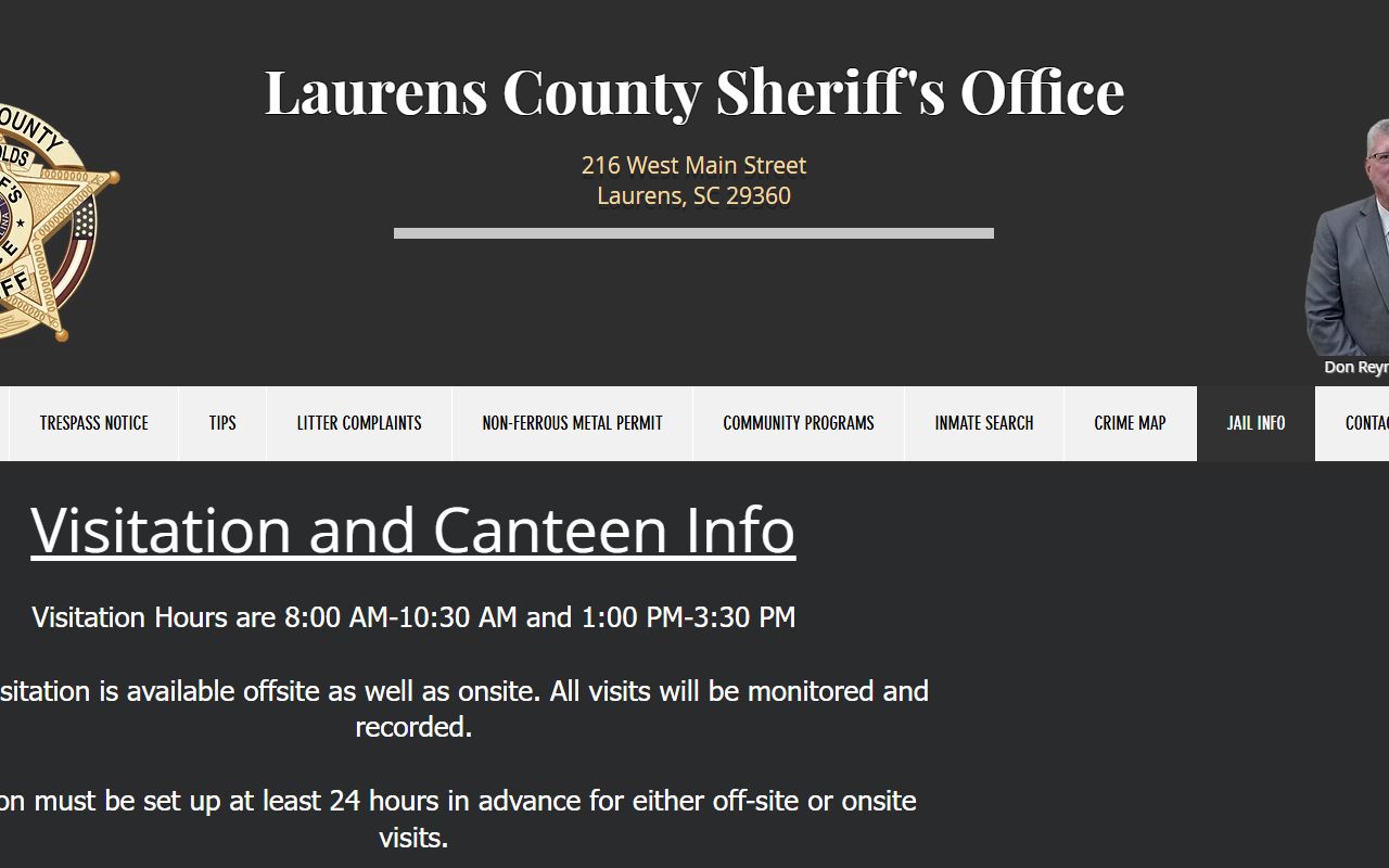 Laurens County inmate records Sheriff's jail visitation information