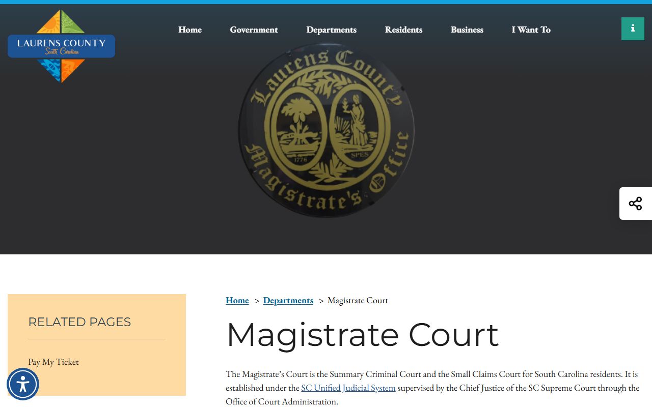 Laurens County traffic and magistrate court records page