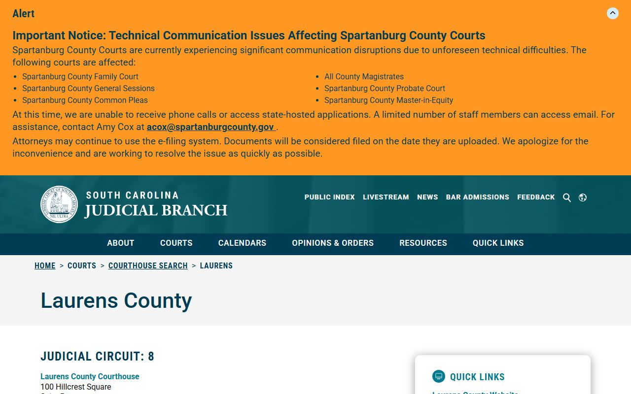 Laurens County court records South Carolina Judicial Branch courthouse directory