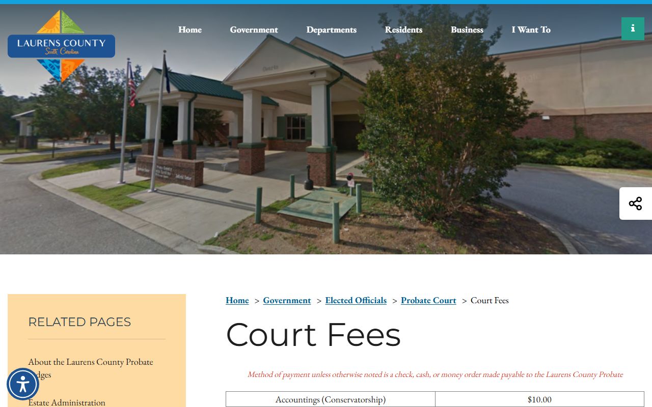 Laurens County probate records Probate Court fee schedule