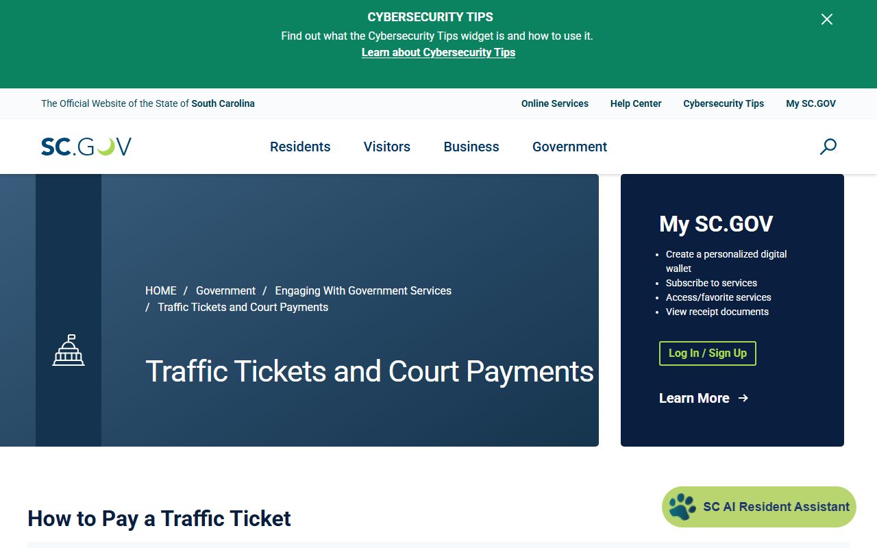 Laurens County traffic court records SC.gov payment instructions
